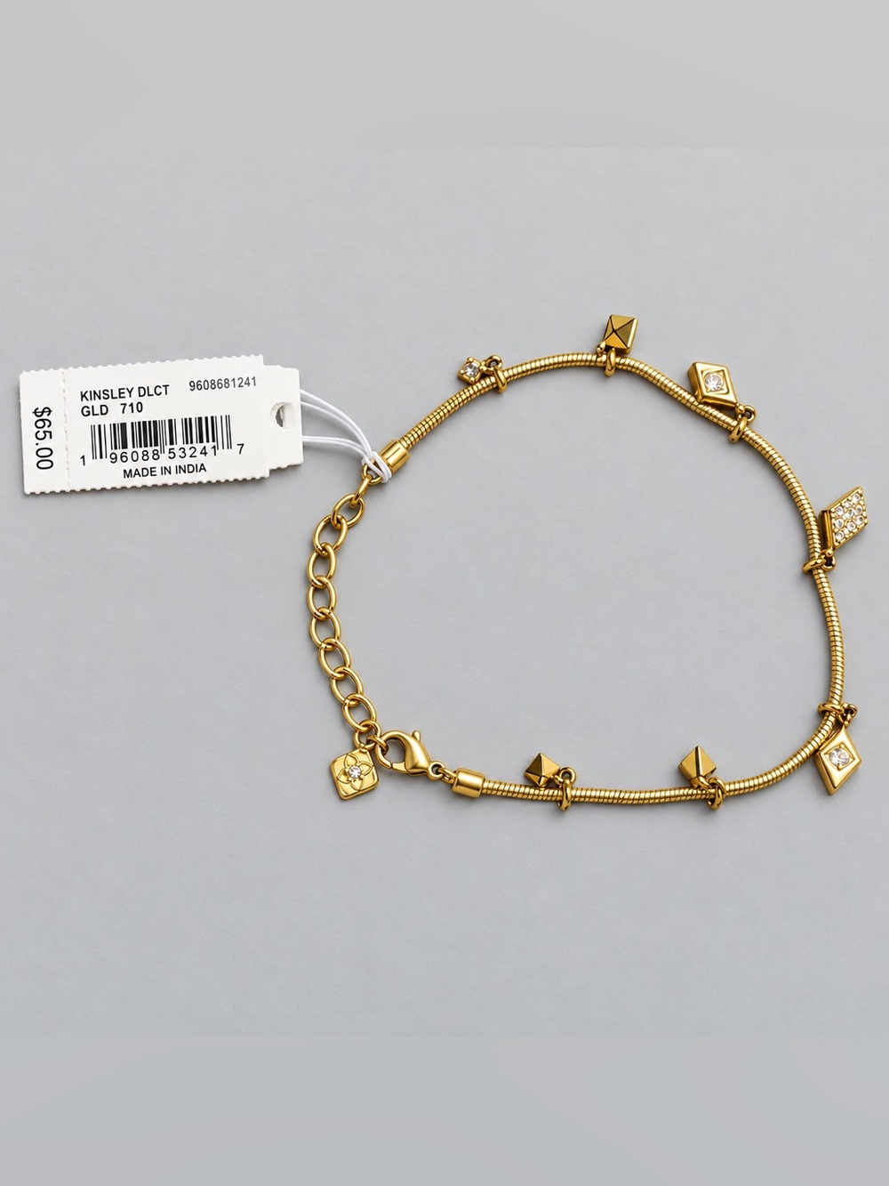 NEW Kendra Scott Kinsley Gold White Crystal Charm Bracelet NWT + Box